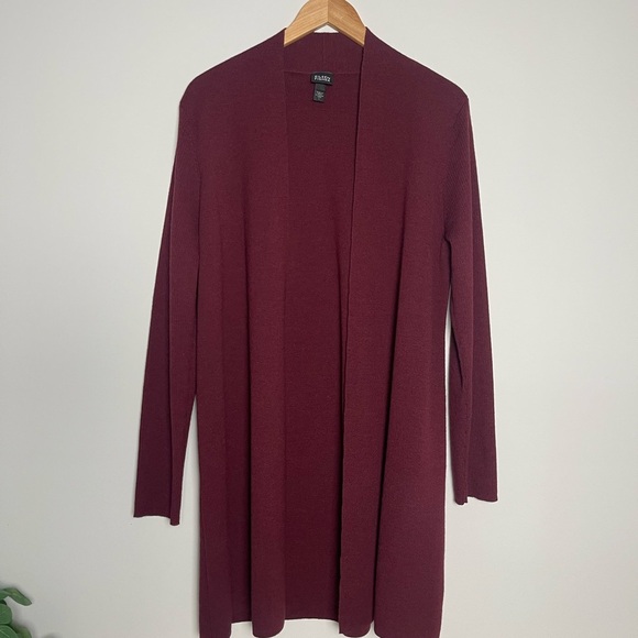 Eileen Fisher | Maroon Wool Open Front Cardigan Sweater *Flawed* - Picture 1 of 3